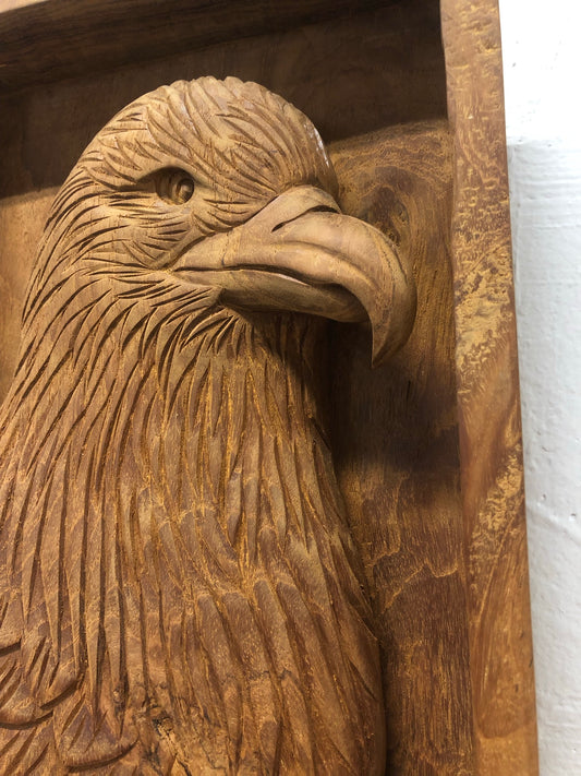 Raven Teak Wood Relief Sculpture