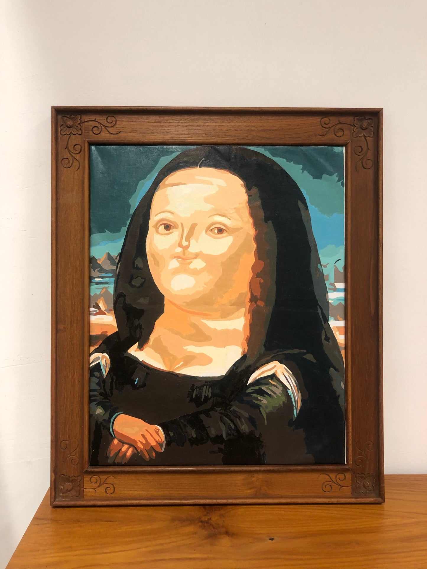 Painted Mona with Teak Wood Frame
